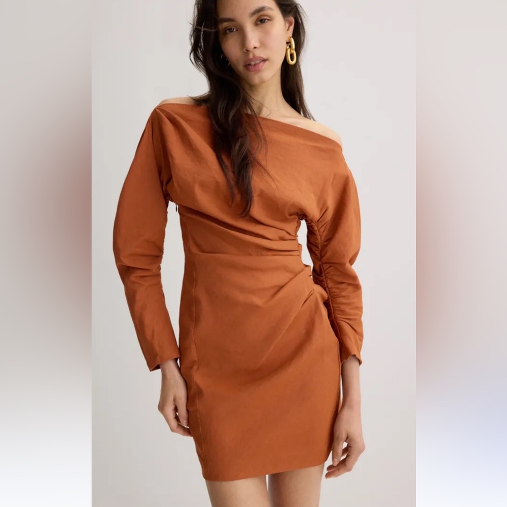 ALC burnt orange cinched mini dress